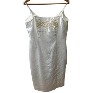 Rene Derhy Collection White Linen Spaghetti-Strap Dress front sequined